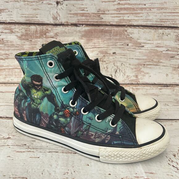 CONVERSE  DC Comics Green Lantern High Top All Star Shoes Sz 2 - Picture 1 of 11
